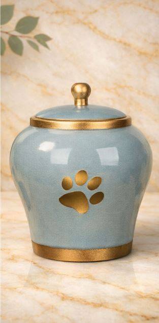 URNA DE CERAMICA DORADA PARA MASCOTA